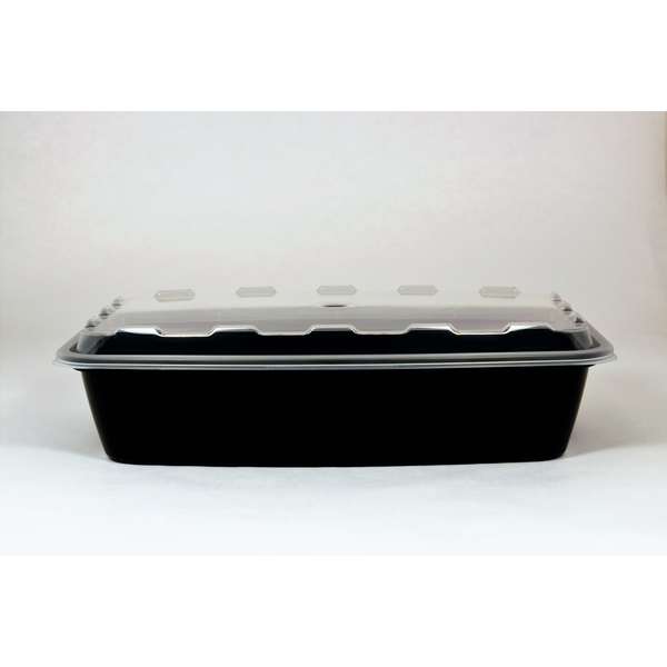 Cubeware Cubeware 56 oz. Rectangular Container Black Base With Clear Lid, PK100 CR-1156B